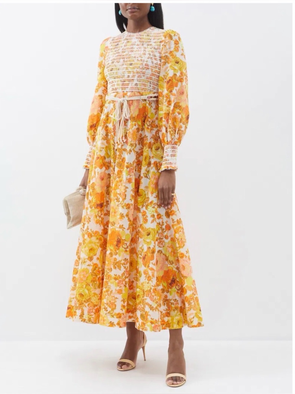 NWT ZIMMERMANN RAIE Smocked Floral Midi Dress